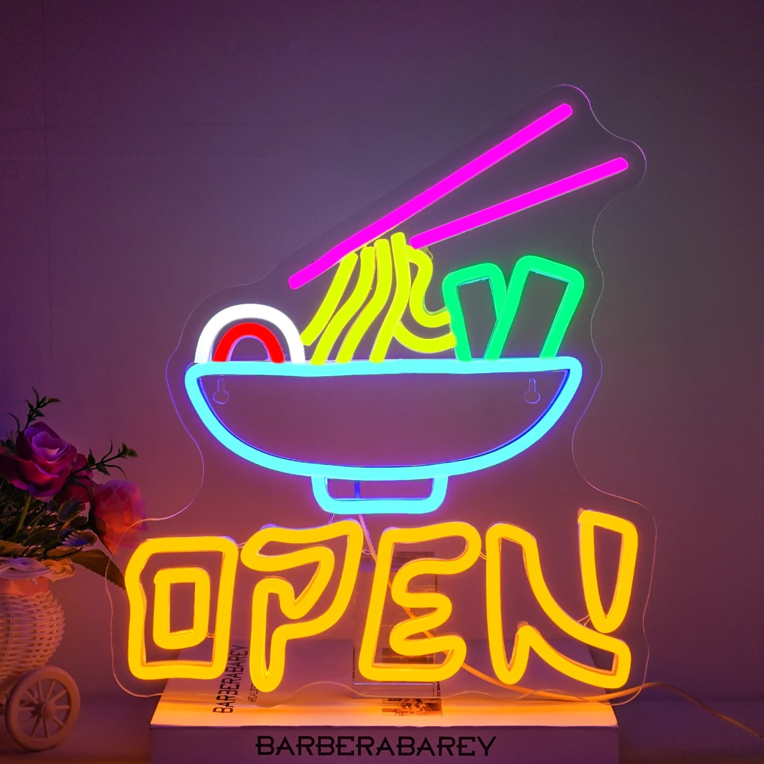 Ramen Neon Sign Shop Decorazione da parete aperta Dimmerabile colorato LED Light Up Sign per ristorante Cucina Fast Food Bar Club Party Decor