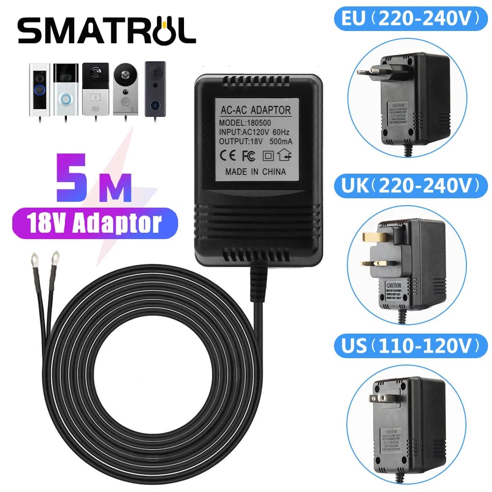 US UK EU Plug 18V AC trasformatore cavo di ricarica per Wifi Wireless campanello adattatore di alimentazione videocamera IP videocitofono anello 110V 220V