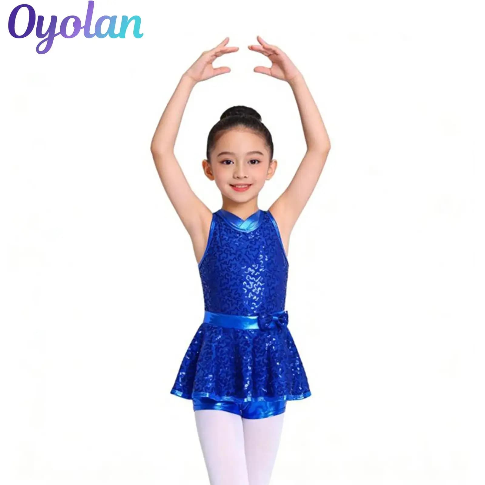 Bambini Ragazze Paillettes Figura artistica Pattinaggio su ghiaccio Unitard Abito Maglia da balletto Tutu Costume Abiti da body da danza moderna jazz latino