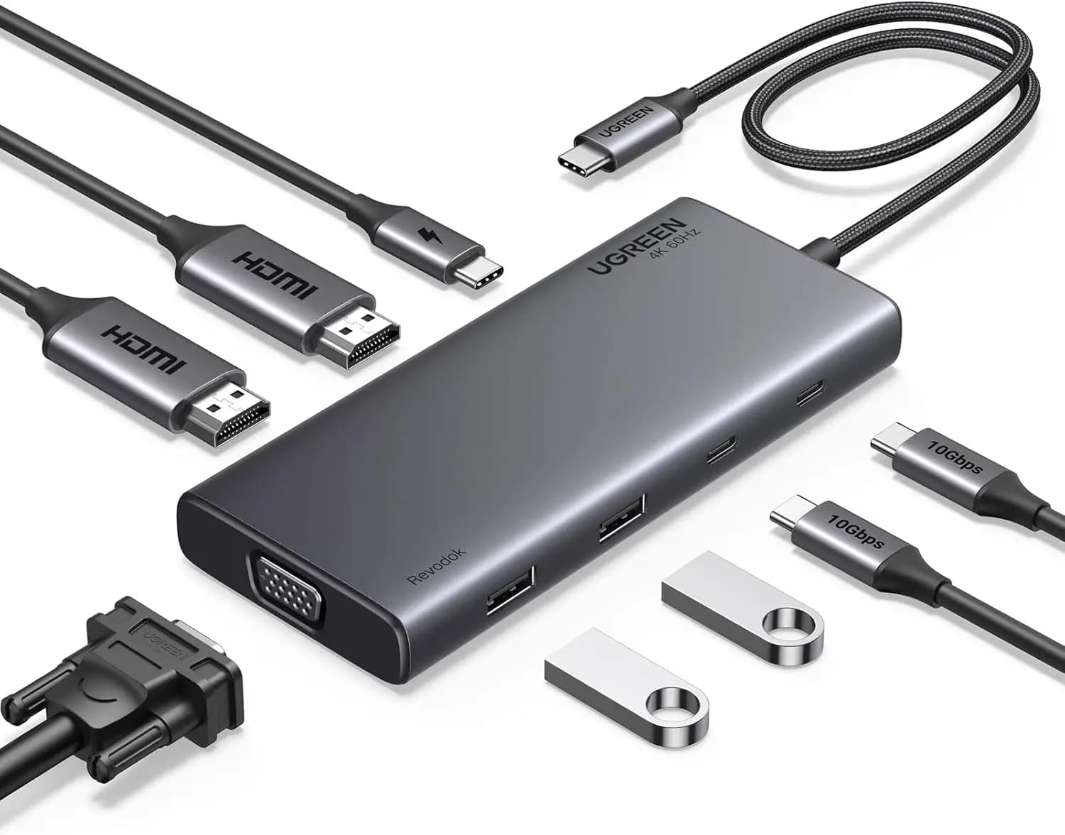 Docking Station USB-C 8-in-1 con Doppia HDMI, VGA, Porte USB, 100W PD per MacBook, Dell, HP