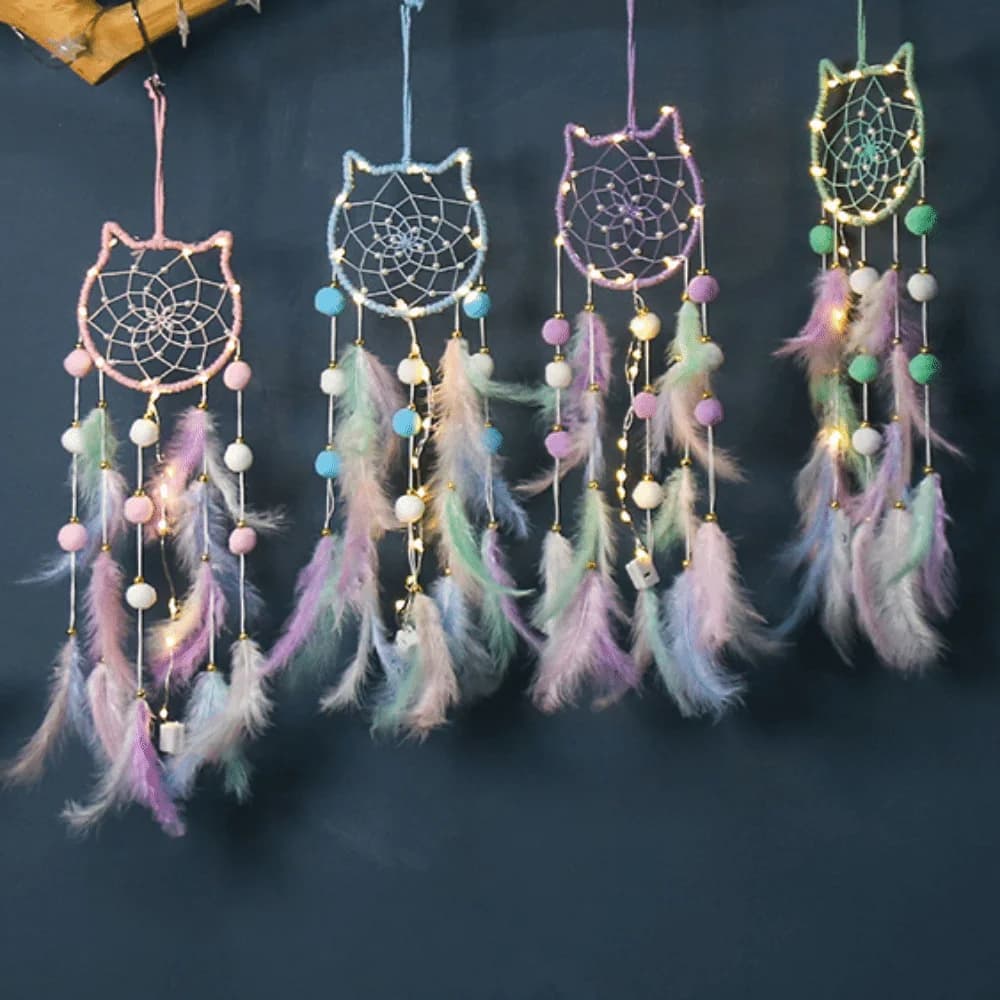 Exquisite with Light Dreamcatcher Ornament Feather Decor Boho Style Dreamcatcher Pendant Room Ornament Home Wall Decor