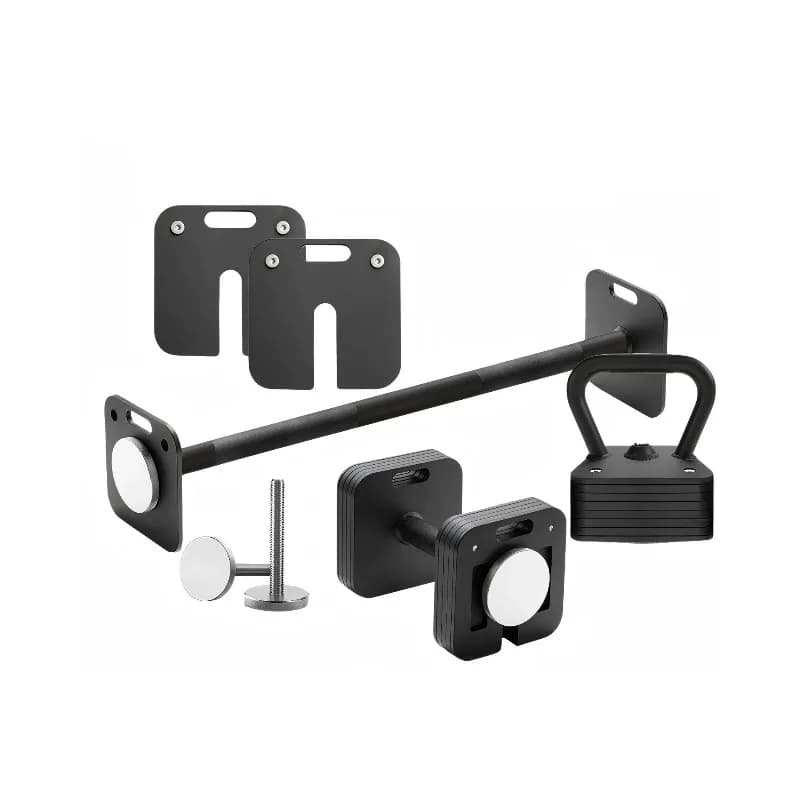Complete set of adjustable handlebars with 12 kg square plate: includes kettlebells and barbells for training with free weights, a versatile fitness equipment