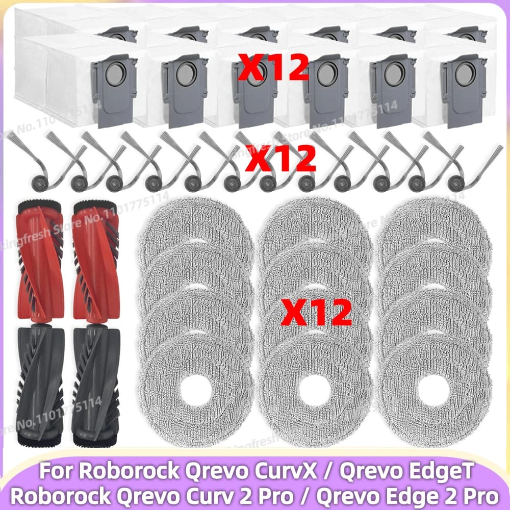 Compatibile con Roborock Qrevo Edge 2 Pro / Roborock Qrevo CurvX / Roborock Qrevo EdgeT / Roborock Qrevo Curv 2 Pro Parti: spazzola principale, spazzola laterale, filtro, panno per mop e sacchetto della polvere