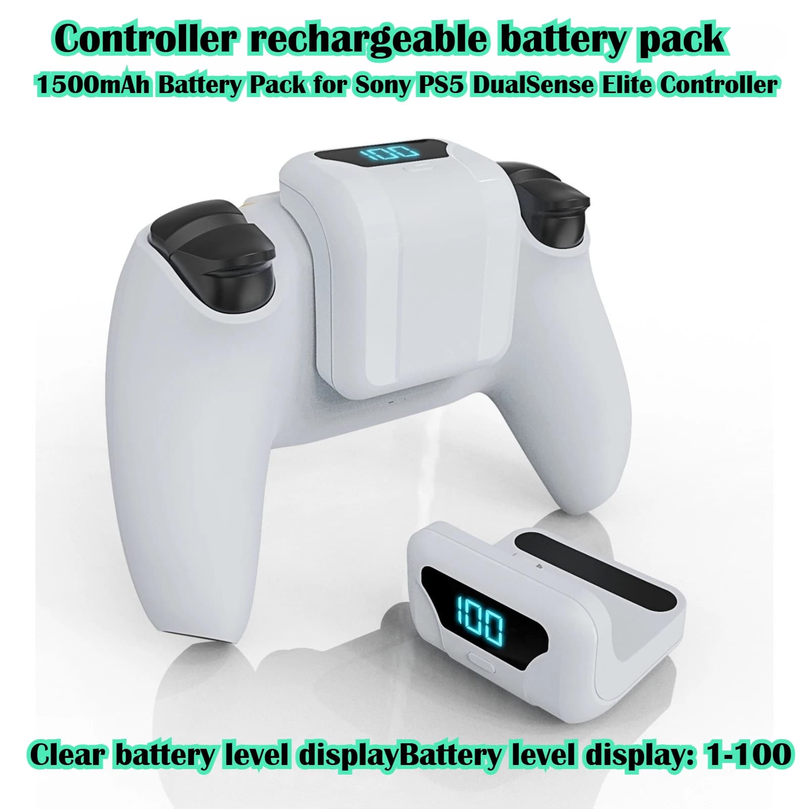 Batteria Esterna da 1500mAh per Controller Wireless Sony PS5 DualSense/PS5 Elite, Power Bank Ricaricabile, Accessori per Gaming