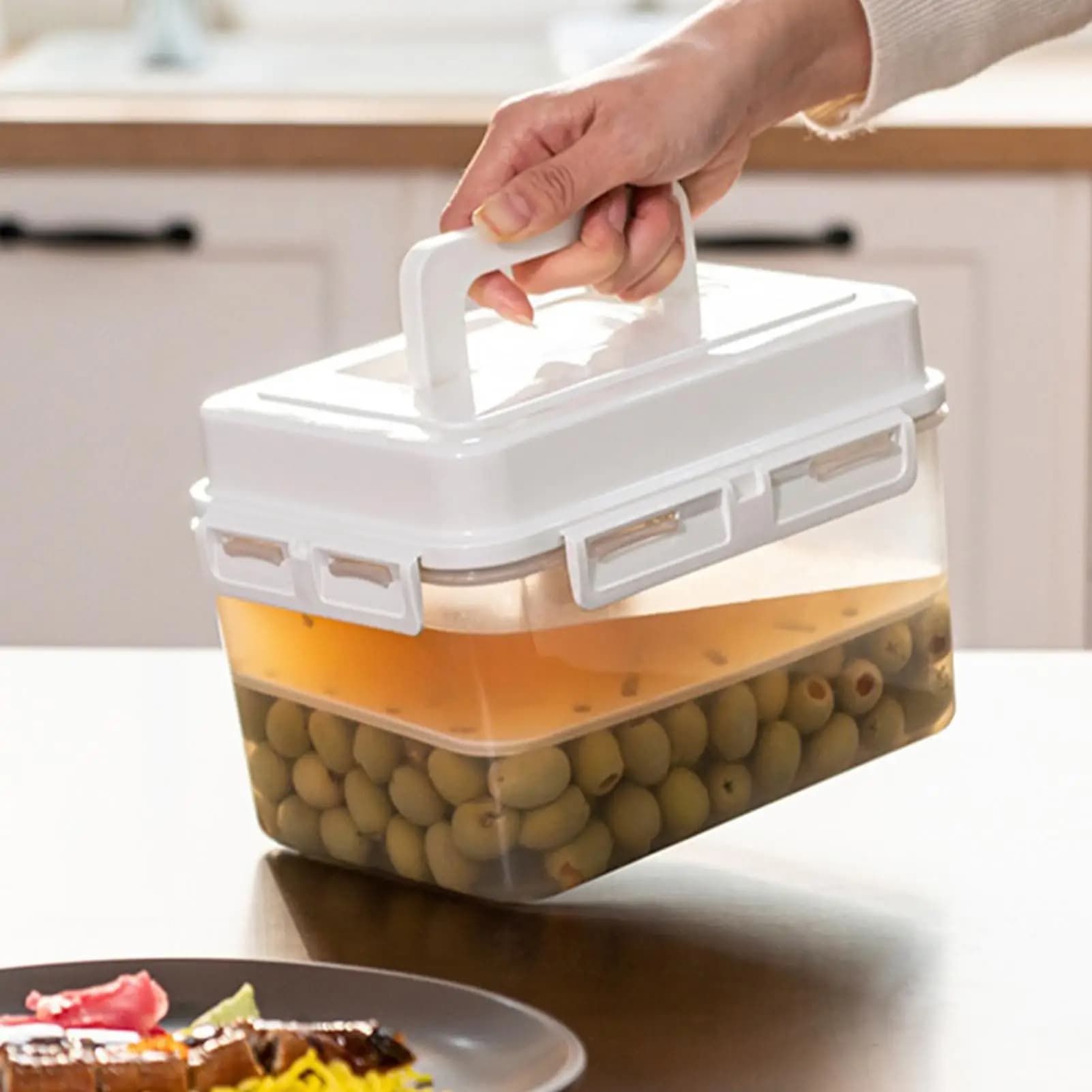 5 litre tank with pressure plate, airtight container for storing pickles, caviar, olives and kimchi.