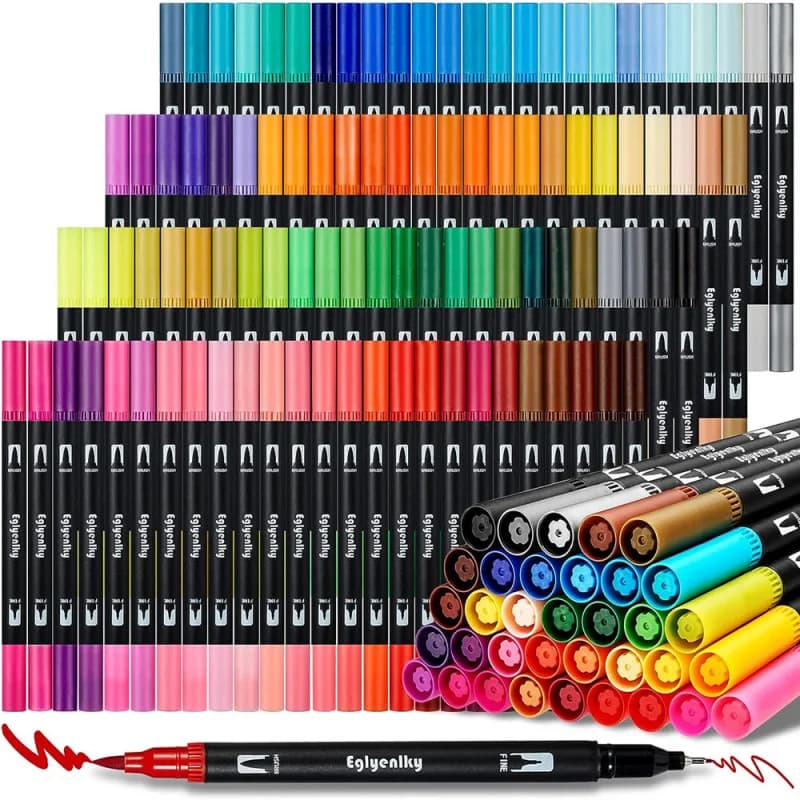 12-120Color Dual-Tip Brush & Fine Point Art Markers – Watercolor Effect Fineliner Pens for Drawing, Painting Calligraphy Art Set