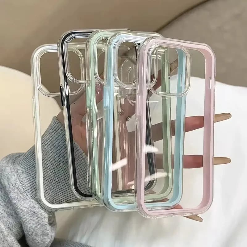 Transparent back phone case with luxury caramel color frame for iPhone 17 16 15 14 13 12 Pro Max 11 16PLUS 17 Acrylic shockproof bumper 2030