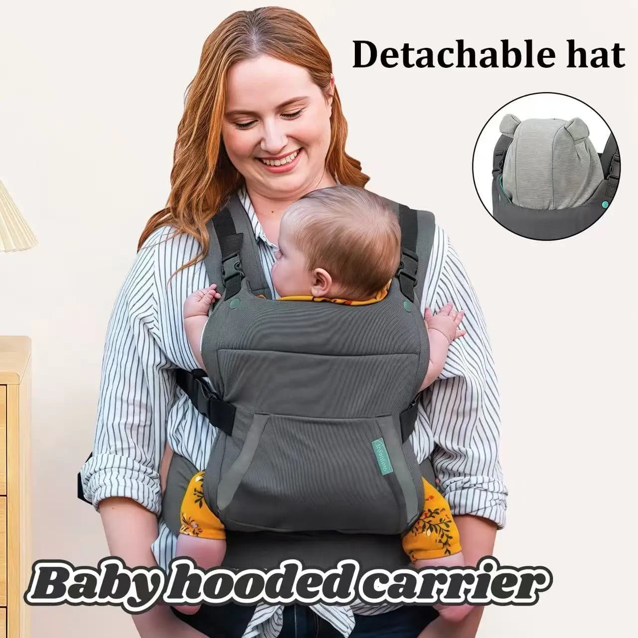 Marsupio multifunzionale con cappuccio, marsupio ergonomico per neonati, materiale in poliestere morbido e confortevole, cappuccio rimovibile per calore e protezione dal vento, adatto per neonati, da utilizzare a casa e in viaggio.