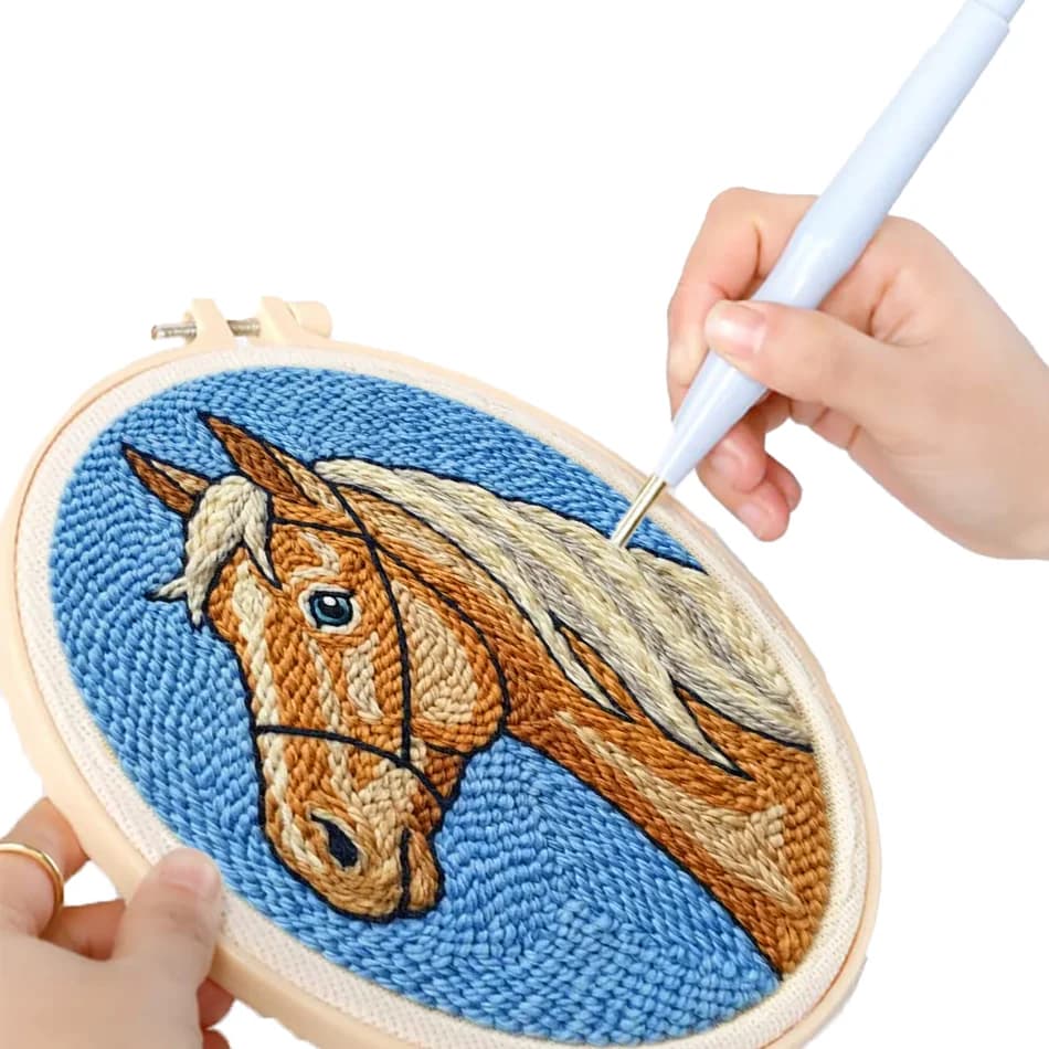 GATYZTORY diy punch needle embroidery kit Sewing horse Cross stitch set Decorative Easy Yarn Diy Crafts Tufting Handwork Gift