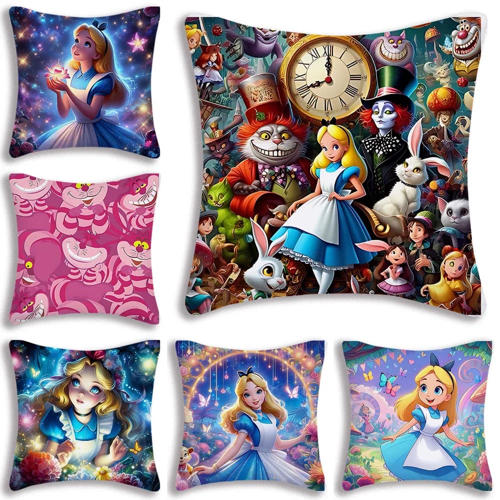 Cute anime Alices in Wonderlands Pillow Covers Cartoon Sofa Decorative Home Double-sided Printing Short Plush Cute Cushion Cover