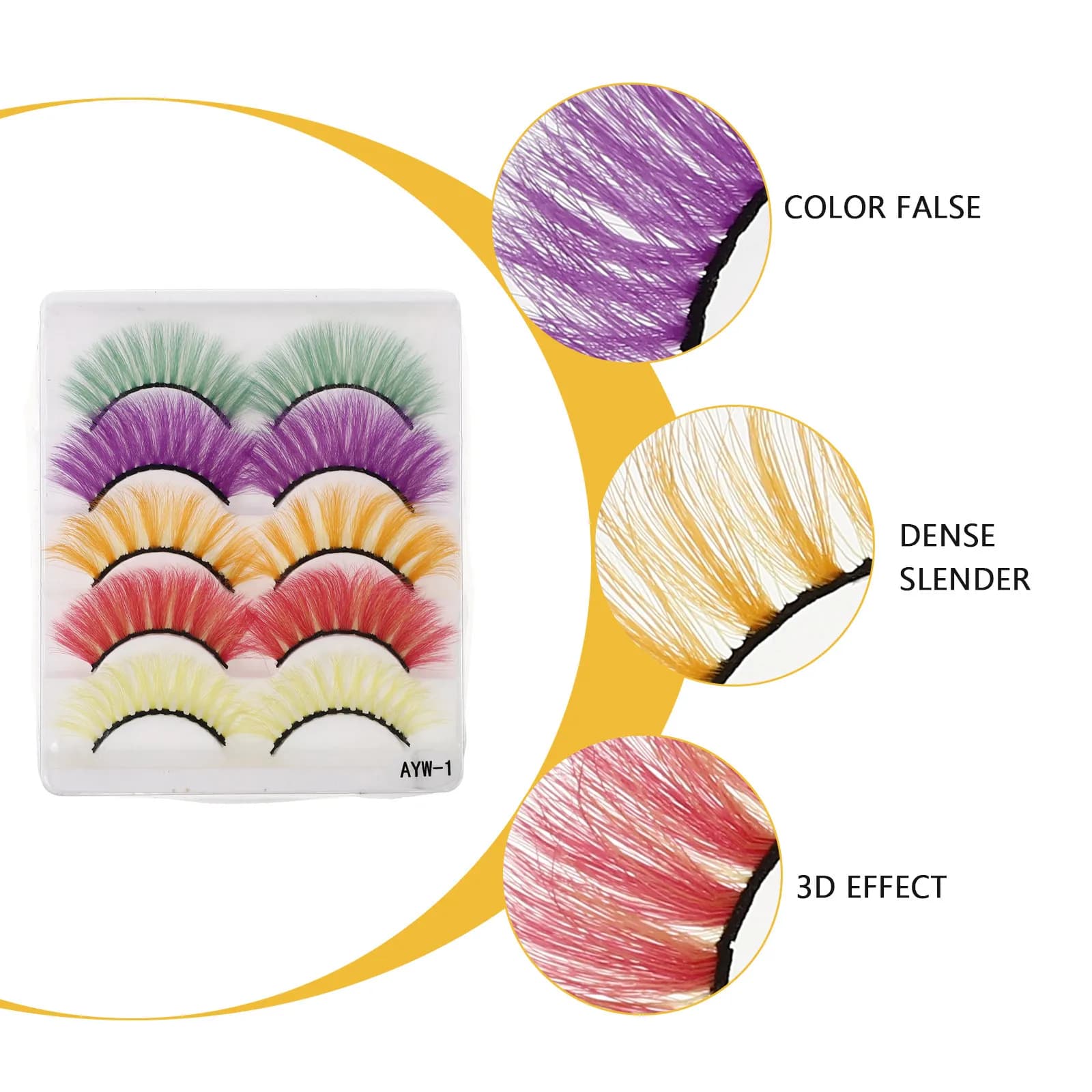 5 pairs of colored fake eyelashes, premium, comfortable and light, for daily makeup, smoky effect, parties, weddings, photo services, Halloween, lively look