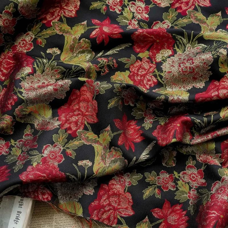 Elegant Golden Silk Flowers Contrasting Color Jacquard Fabric Floral Dress Clothing Bag Diy Sewing Yarn-dyed Fabric
