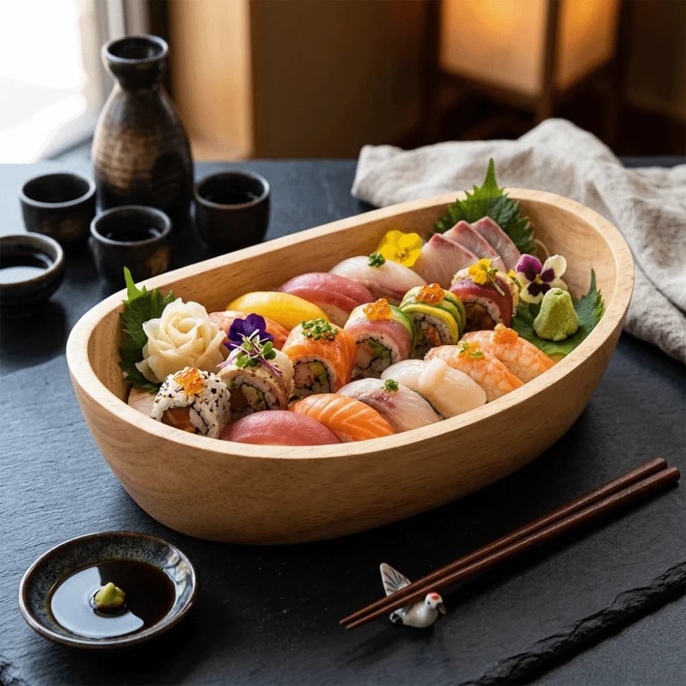 Multi Usage Wooden Fruit Bowl Boat Outline Smooth Snack Container Large-capacity Thickened Food Platter Vegetable Salad
