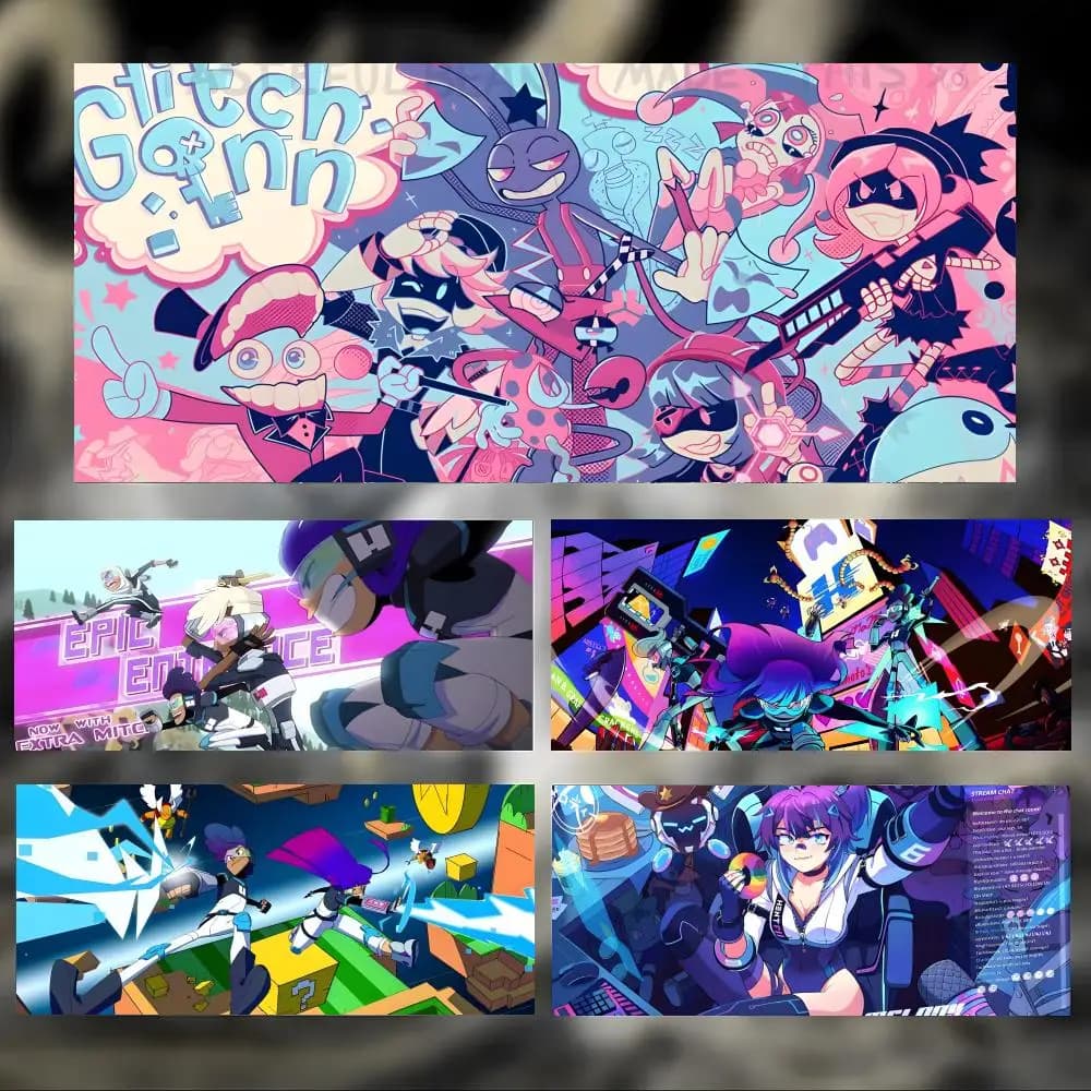 Fun Cool Cartoon G-Glitch Techs Mouse Pad Large Thick Desk Pad Stitched Edges Gaming Mouse Mat for PC