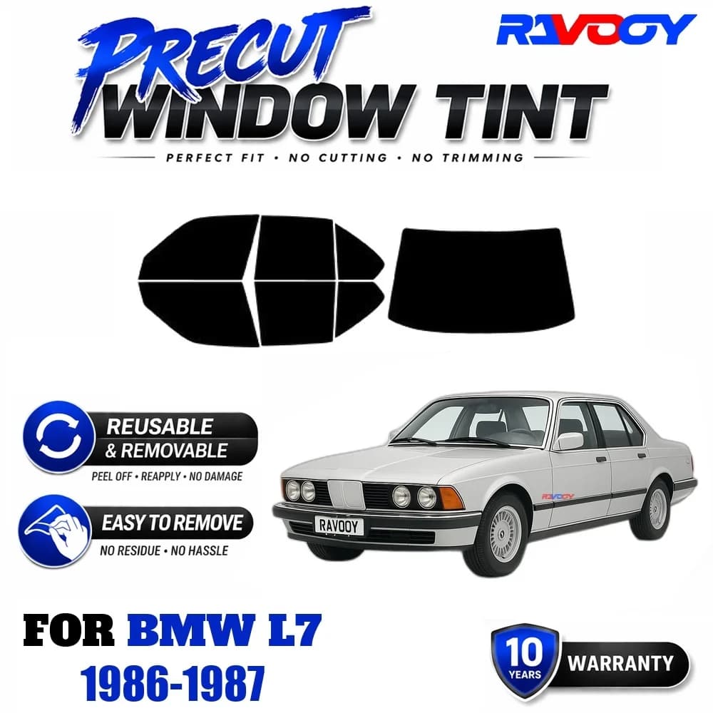 RAVOOY Precut Window Tint, Reusable Removable EPU Film, Custom Fit for Bmw L7 1986-1987, UV Heat Protection
