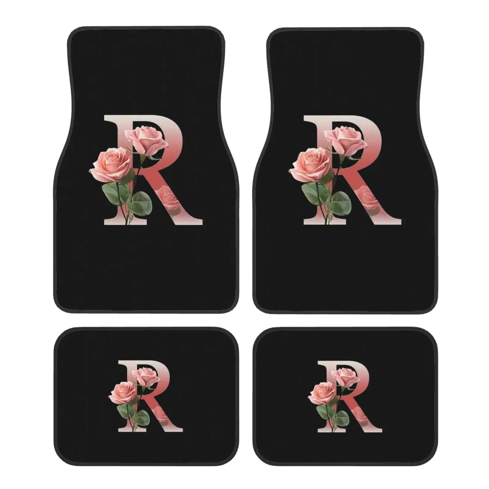 Tappetini per auto con stampa Rose Letter R Set di 4 tappeti anteriori posteriori per veicoli Tappetini per auto antiscivolo universali adatti per SUV per camion Van