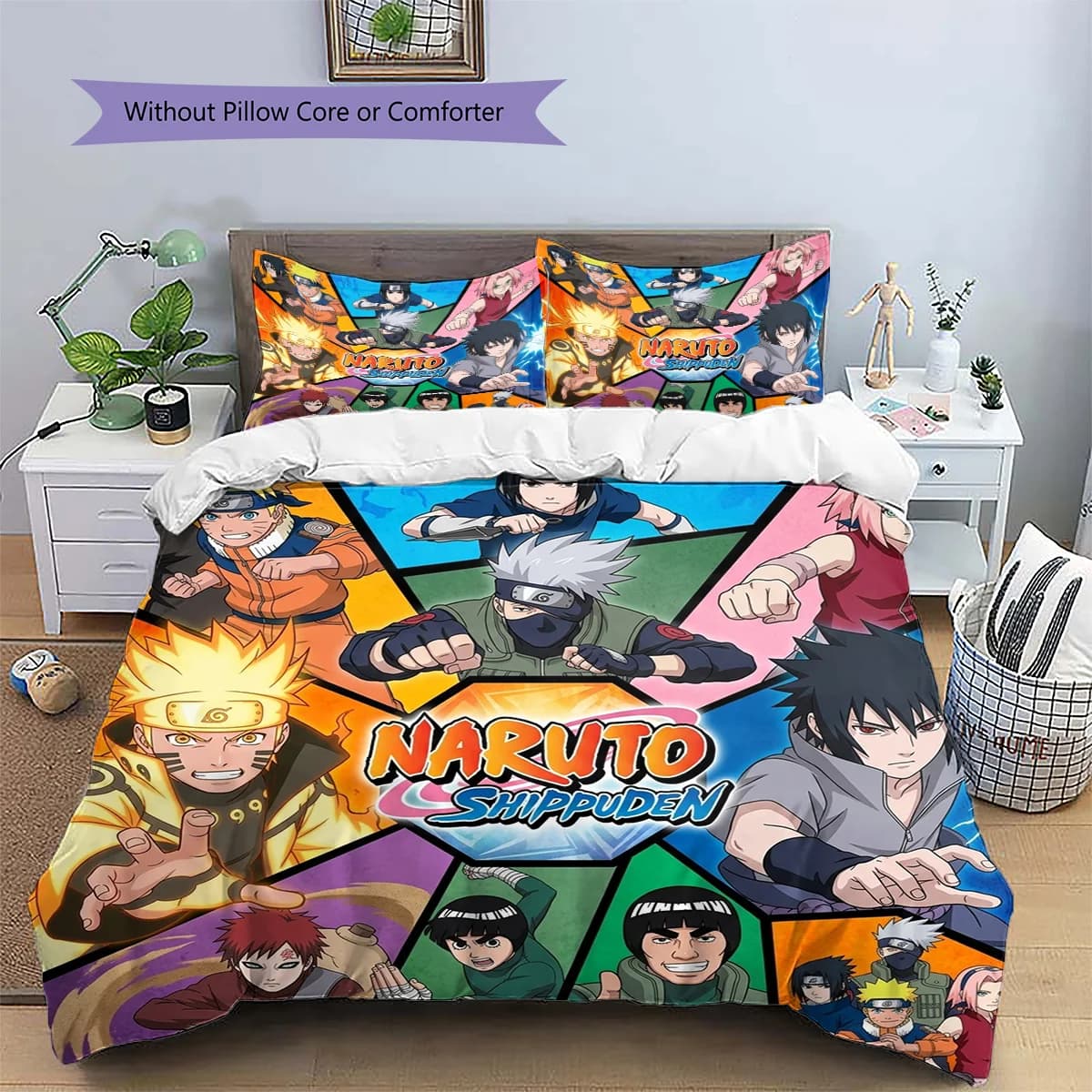 Naruto Patterned Pillowcase & Duvet Cover Set Anime Novelty Bedding Bedroom Ornament Nice Fan Present.-TING