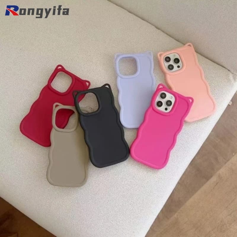 Cover per telefono 3D con orecchie di gatto a onda per Samsung Galaxy S26 S25 S24 S23 S22 S21 S20 Ultra FE S10 Plus S10E 5G 4G con foro per cordino
