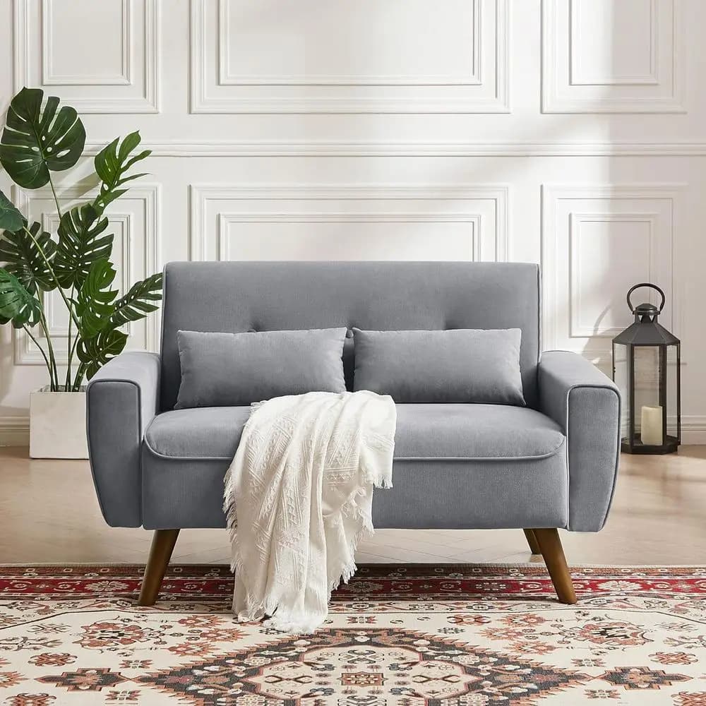 Divano Compatto a Due Posti da 49 Pollici, Ideale per Soggiorni, Camere da Letto e Piccoli Spazi con Cuscini Decorativi