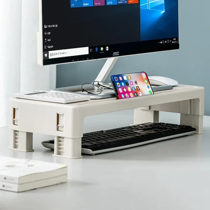 Computer Monitor Stand Riser Multi-function PC Laptop Holder plastic Desk Organizer Shelf Easy Assemble for Home Desktop