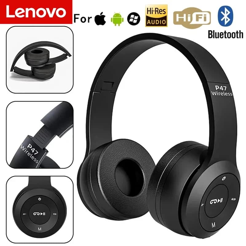 Cuffie Bluetooth 5.0 wireless portatili pieghevoli multifunzionali Lenovo per connessione Bluetooth Connessione via cavo