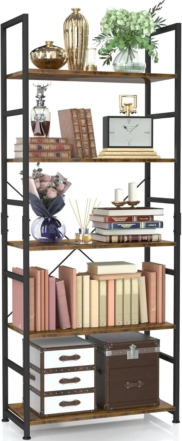 Libreria a 5 Ripiani, Scaffale Alto per Organizzazione e Stoccaggio, Scaffale Moderno per Camera da Letto, Soggiorno, Ufficio Domestico