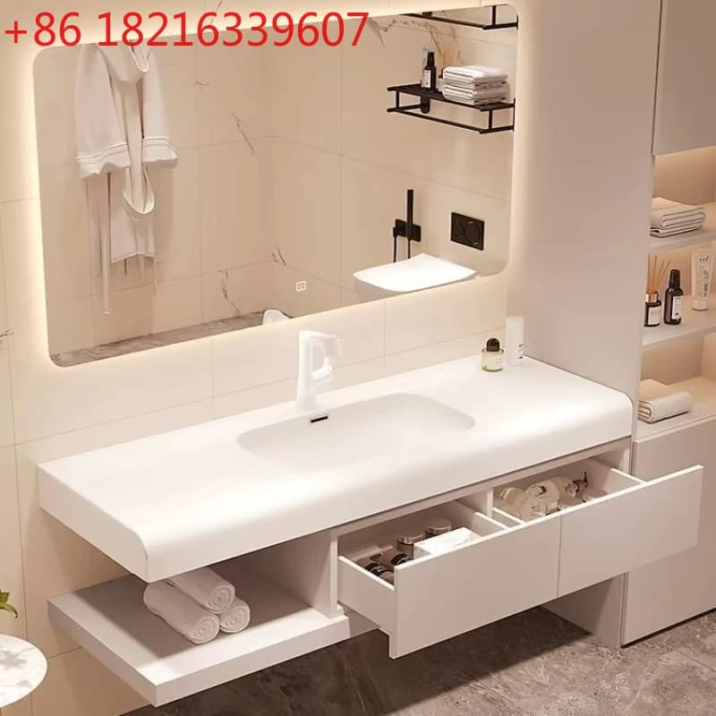 Mobile Bagno Sospeso TAO con Lavabo Integrato, Specchio e Armadietto Moderno - Arredo Bagno per la Casa