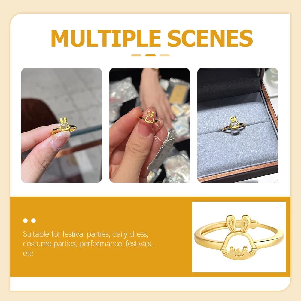 Anello Coniglio Regolabile in Rame, Anello Creativo Apribile per Donne e Ragazze, Gioielli alla Moda per Uso Quotidiano, Feste e Festival