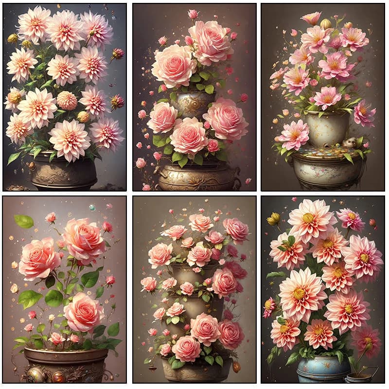 Refreshing Minimalist Potted Flowers and Plants Poster Diamond Paintings Prints Wall Art Pictures Living Room Modern Home Deco