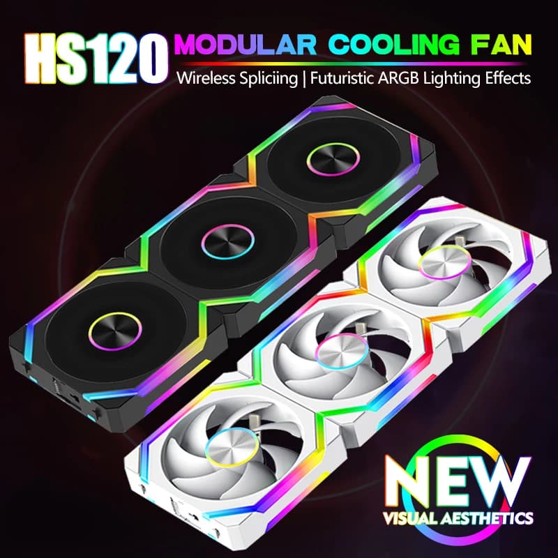 JUMPEAK HS120 Halo ARGB Cooling Fan 360mm 240mm Stackable Modular Fitting 120mm RGB Fan Kit for Gaming PC Case Water Cooler