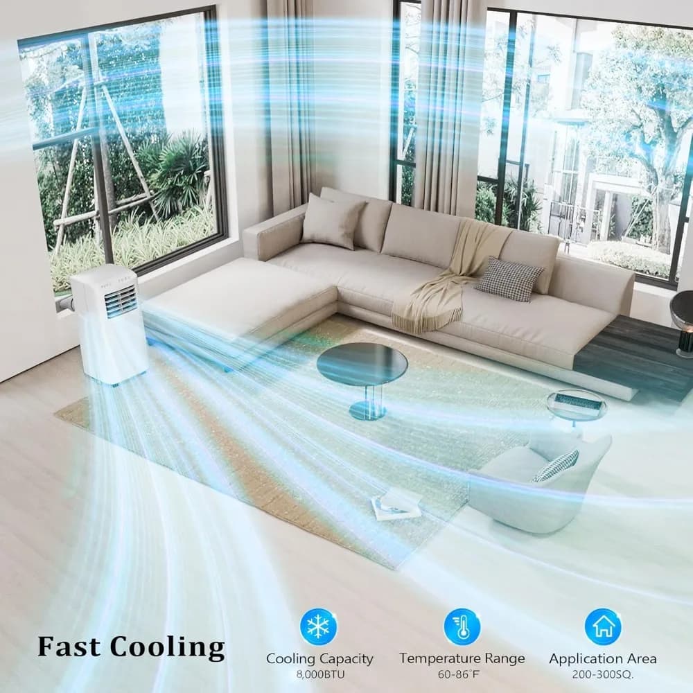 Condizionatore portatile Smart da 8000 BTU abilitato WiFi con telecomando e controllo APP, dispositivo di raffreddamento, deumidificatore e ventola 3 in 1, potente