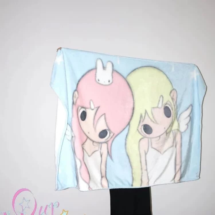Coperta in Stile Subculturale Y2K, Coperta con Stampa Angel Bunny Girl, Copridivano Primaverile e Autunnale, Stampa 100*150cm, Scialle