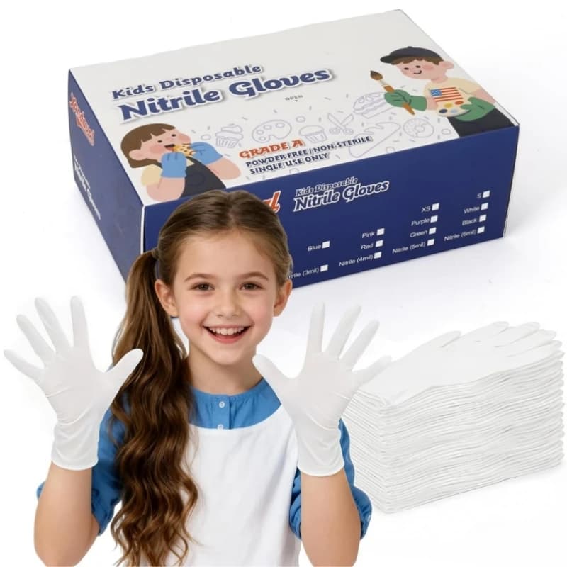 Guanti Monouso in Nitrile per Bambini 6-15 Anni, Senza Lattice, Guanti Protettivi per Lavori Manuali, Pittura, Festival, Fai-da-Te