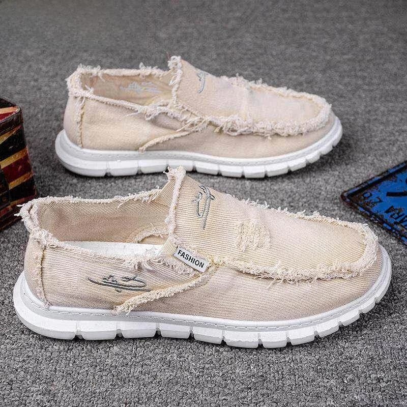 Casual Canvas Shoes Men's Soft Bottom Slip-On Board Shoes Beijing Style Low Cut Breathable round Toe Rubber Outsole