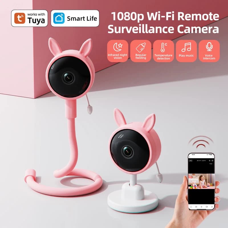 DANMINI Baby Monitor 1080P WIFI Tuya Smart Video Sorveglianza Telecamera IP Temperatura del bambino Citofono bidirezionale Piantare per sveglia