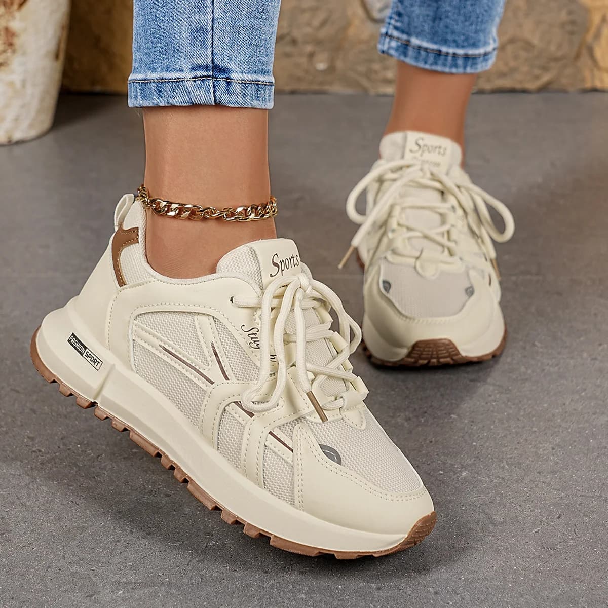 2025 Nuove scarpe da donna comode ed eleganti: eleganti scarpe casual sportive in tinta unita con punta tonda per la primavera e l'autunno