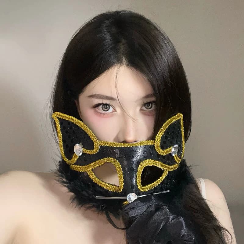 Lace down feathers Women Masks in Mask Sequins Sexy Fox Party Prom Halloween Christmas Cosplay Accessories for Face Black White