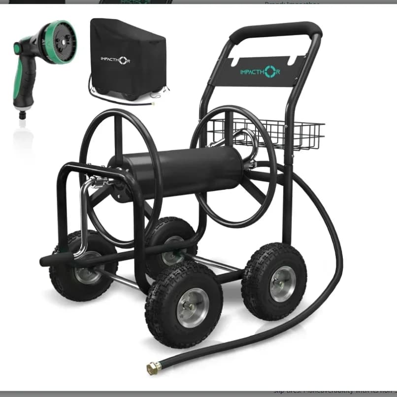 % garden winding trolley - 4 wheel heavy duty hose trolley, nozzle and trolley with waterproof cover included - Can hold up to 250 feet 5/8 inch