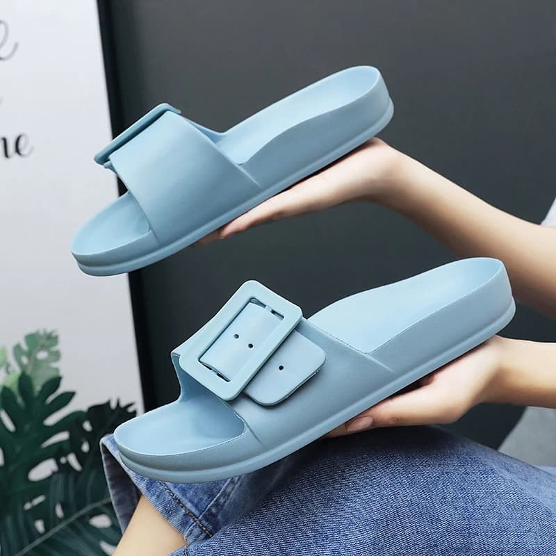 YUYIN Outdoor Fashion Non-slip Beach Sandals New Flat Slides with Adjustable Buckle EVA House Slippers Women Summer Slippers