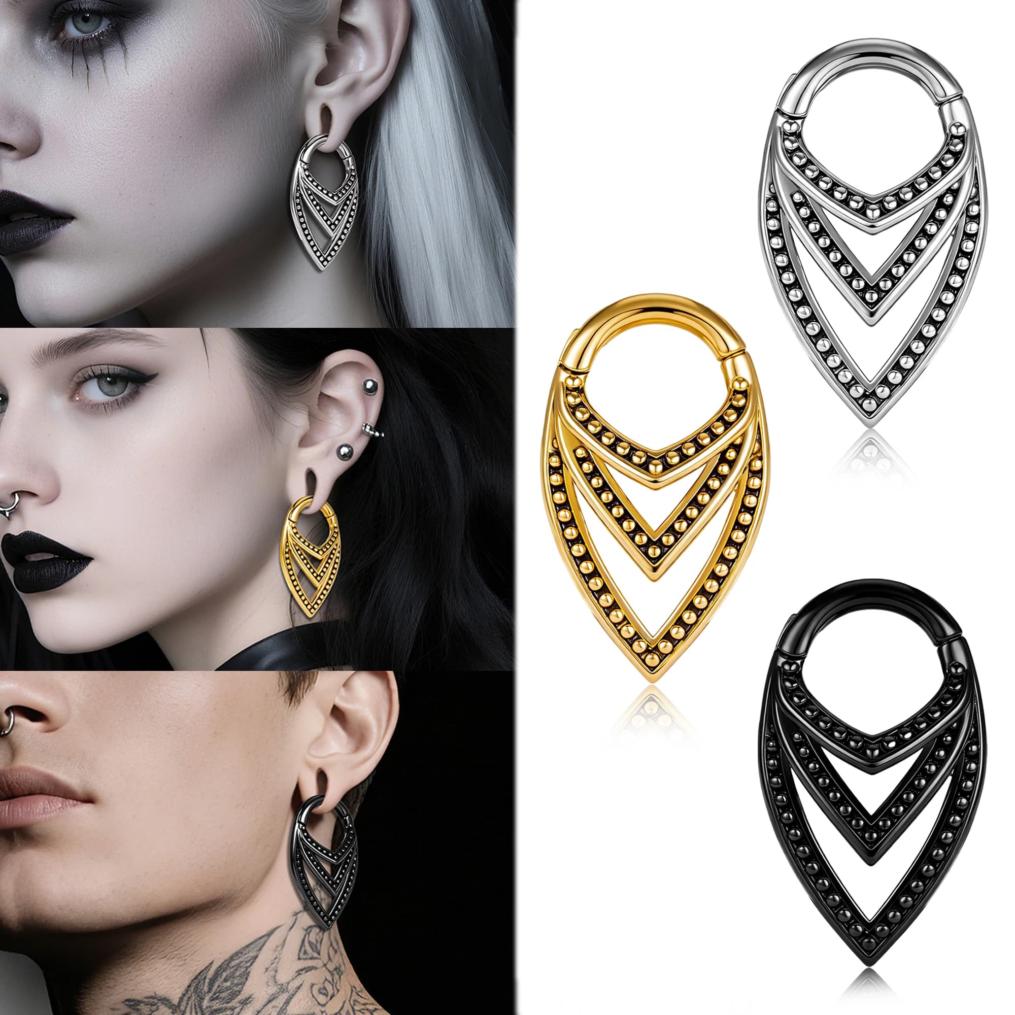 Vanku 2PCS 316L Stainless Steel Retro Water Drop Ear Hoop Weights Hanger Gauges Plugs Expander Magnetic Piercing body Jewelry