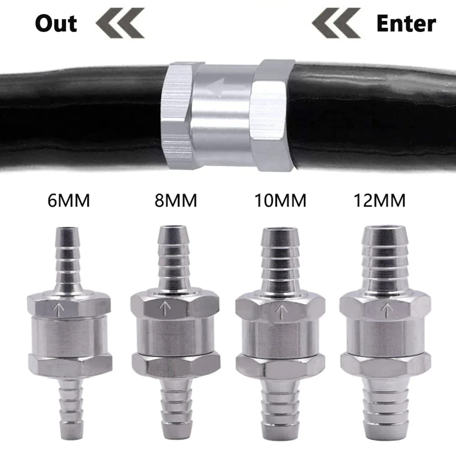 Parti di riparazione Valvola di ritegno senza ritorno carburante 6/8/10/12mm Lega di alluminio Benzina Diesel Acqua Linea carburante Unidirezionale per Peugeot Renault