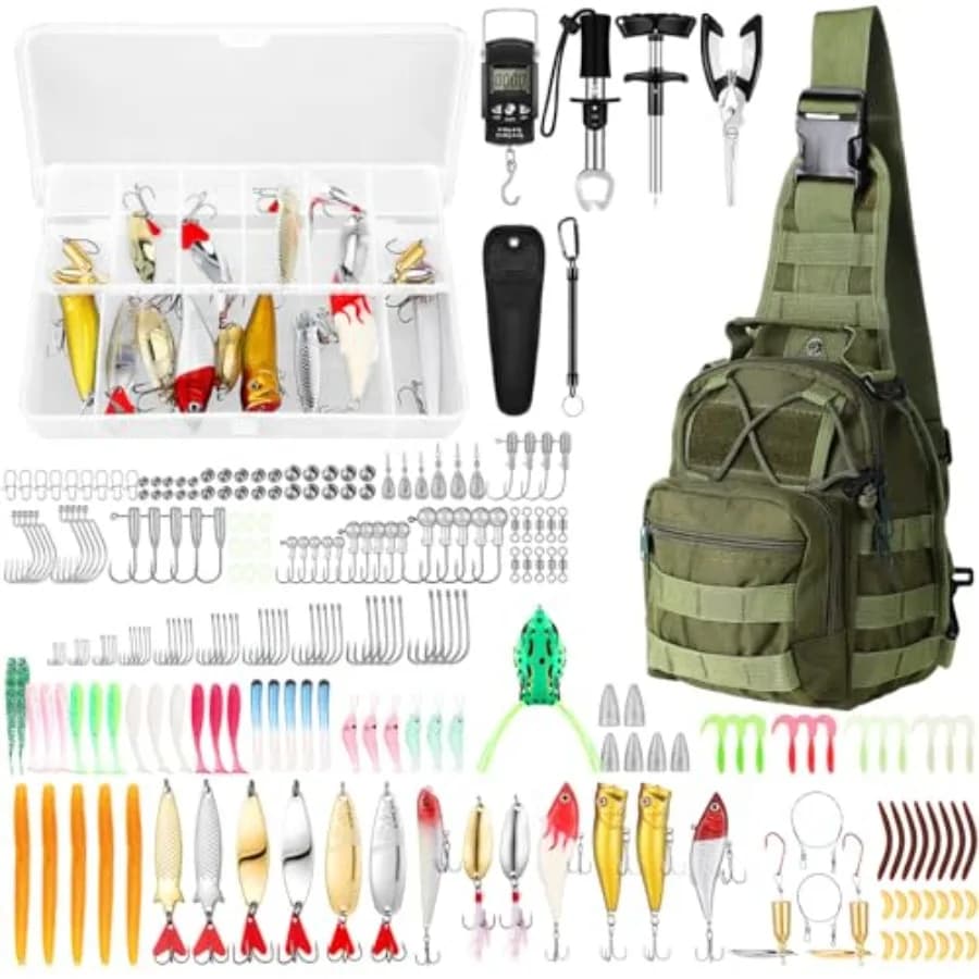 Fishing Set 393 Pieces for Men, Kit Fishing Tools with Tool Box, baits, pliers, Equipment and fittings for baits