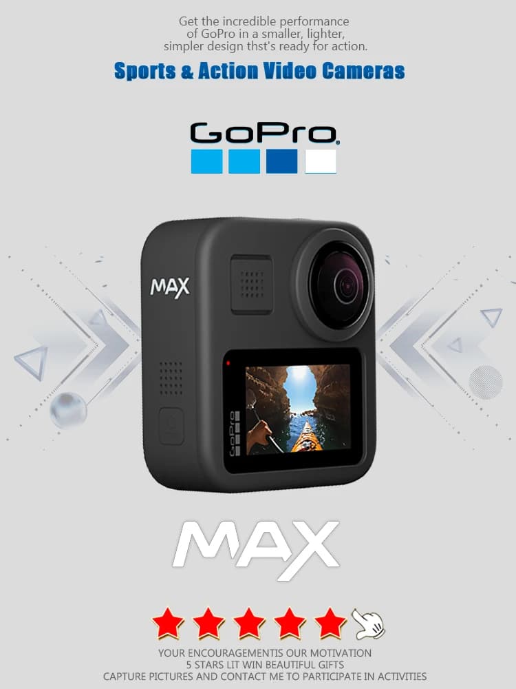 GoPro MAX 360 Action Camera con Schermo Touch, Video HD Sferico 5.6K30, Foto a 360° da 16.6MP, Streaming Live 1080p, Stabilizzazione