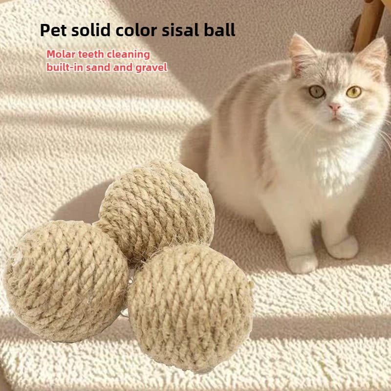 Giocattolo con palla di corda di canapa in cotone naturale con piccola ghiaia arrotolabile per l'intrattenimento interattivo del cane gatto Pulizia dei denti per alleviare la noia
