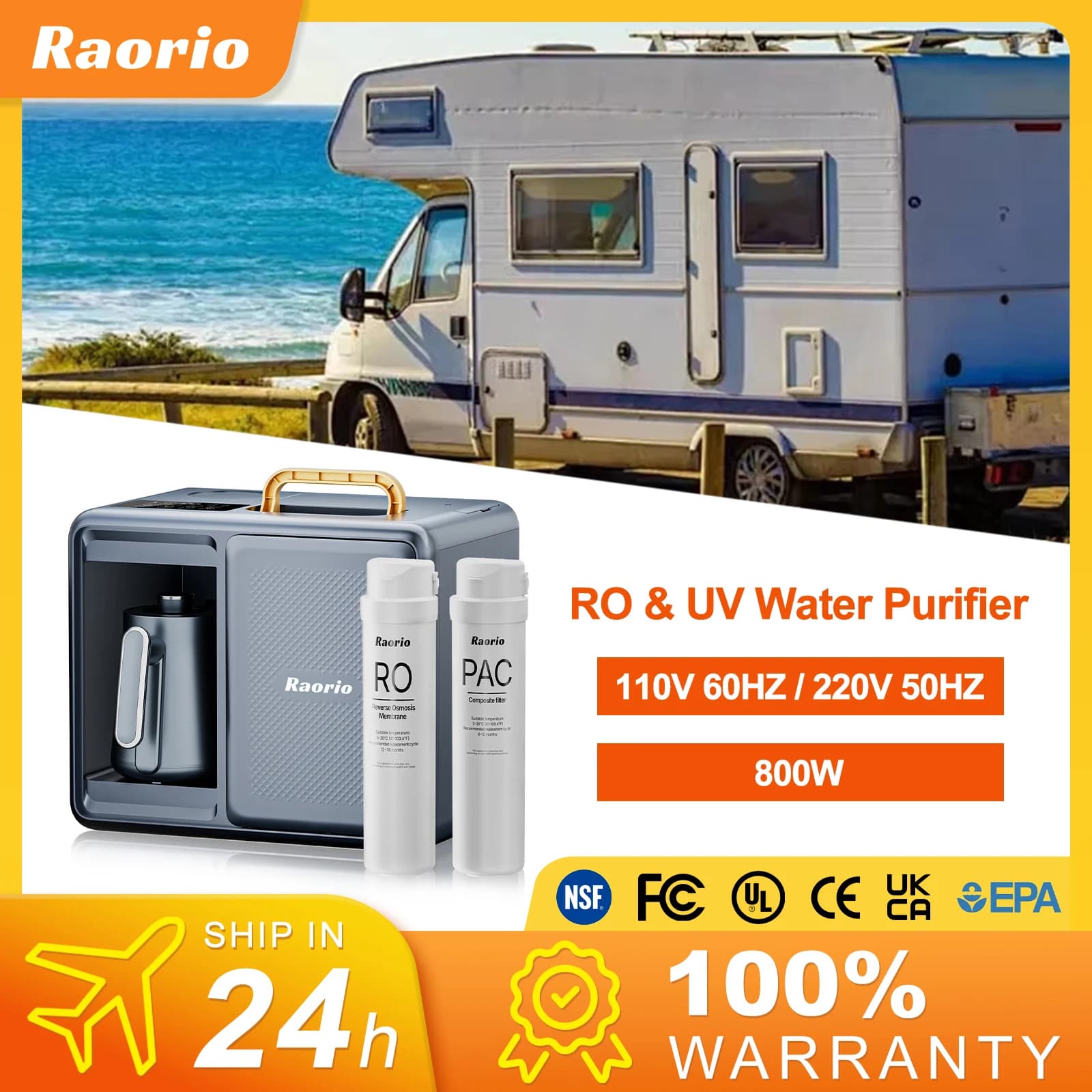 Countertop RO Water Filter: No Install, Hot Water Adjustable. Save $200 on Bottled Water. For Home, RV, Office, Rent.