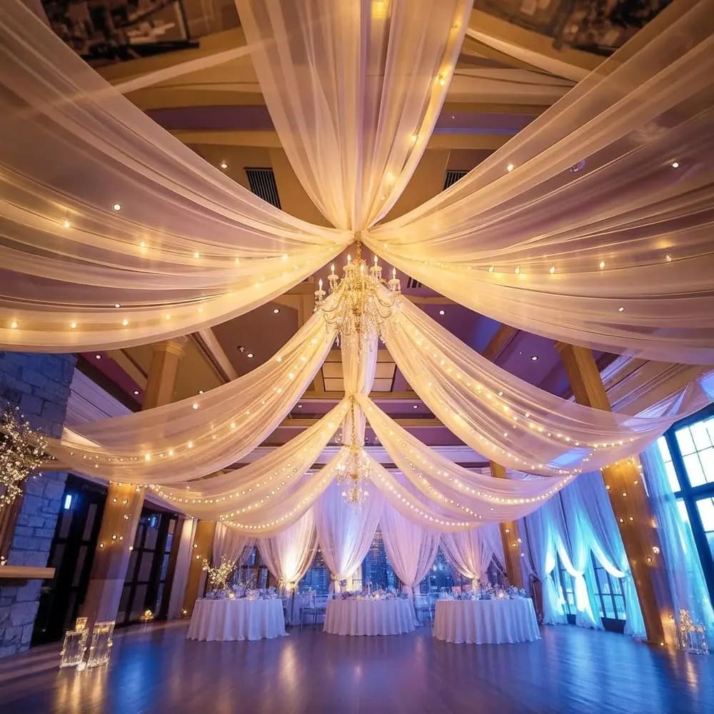Tende da soffitto a 6 pannelli color champagne con luci o fondali fotografici 5x20t per matrimoni, tende velate, decorazioni o per feste