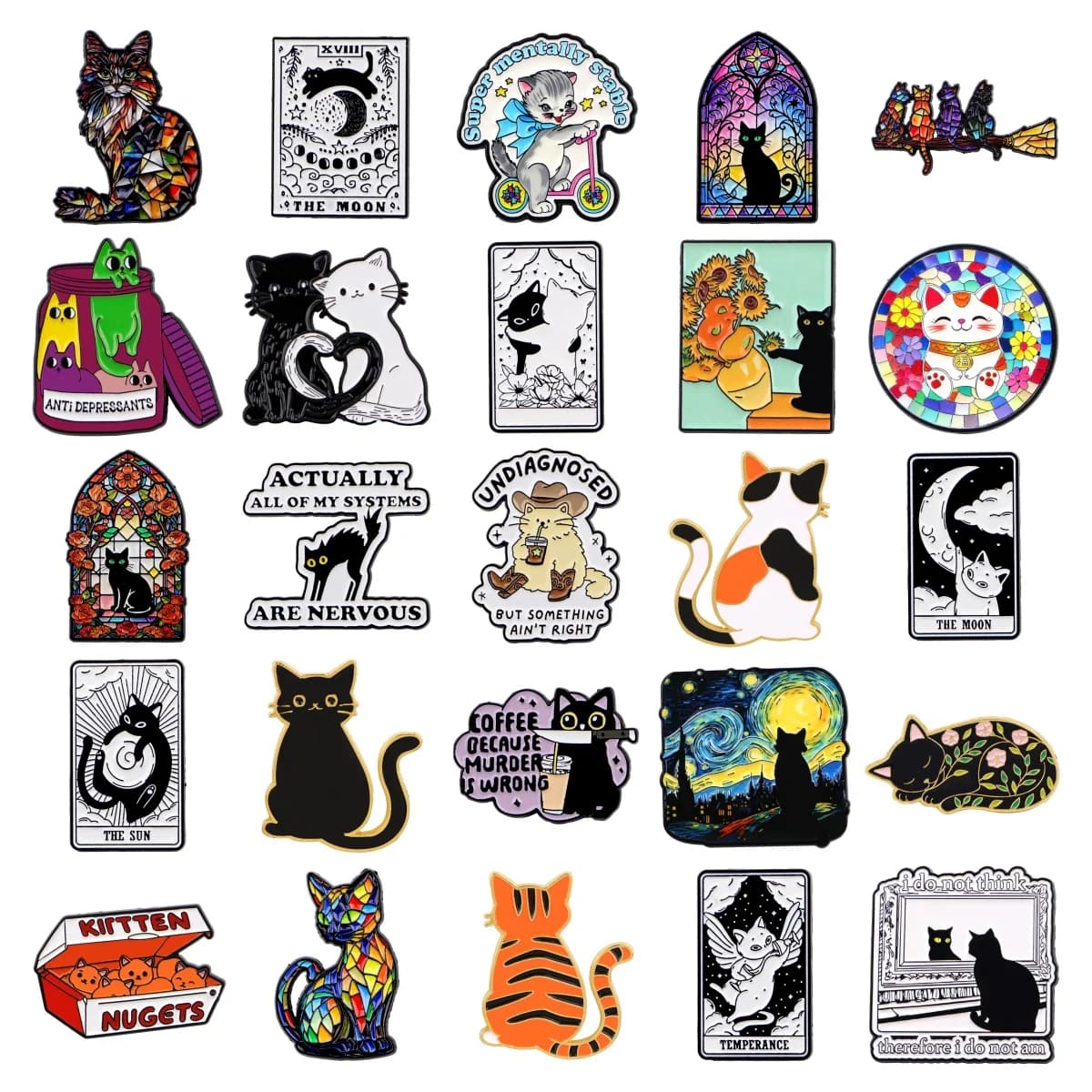 Carte dei tarocchi gatto nero Spille smaltate Distintivi Animali Spille da bavero per abbigliamento Zaini Accessori gioielli di moda Regalo