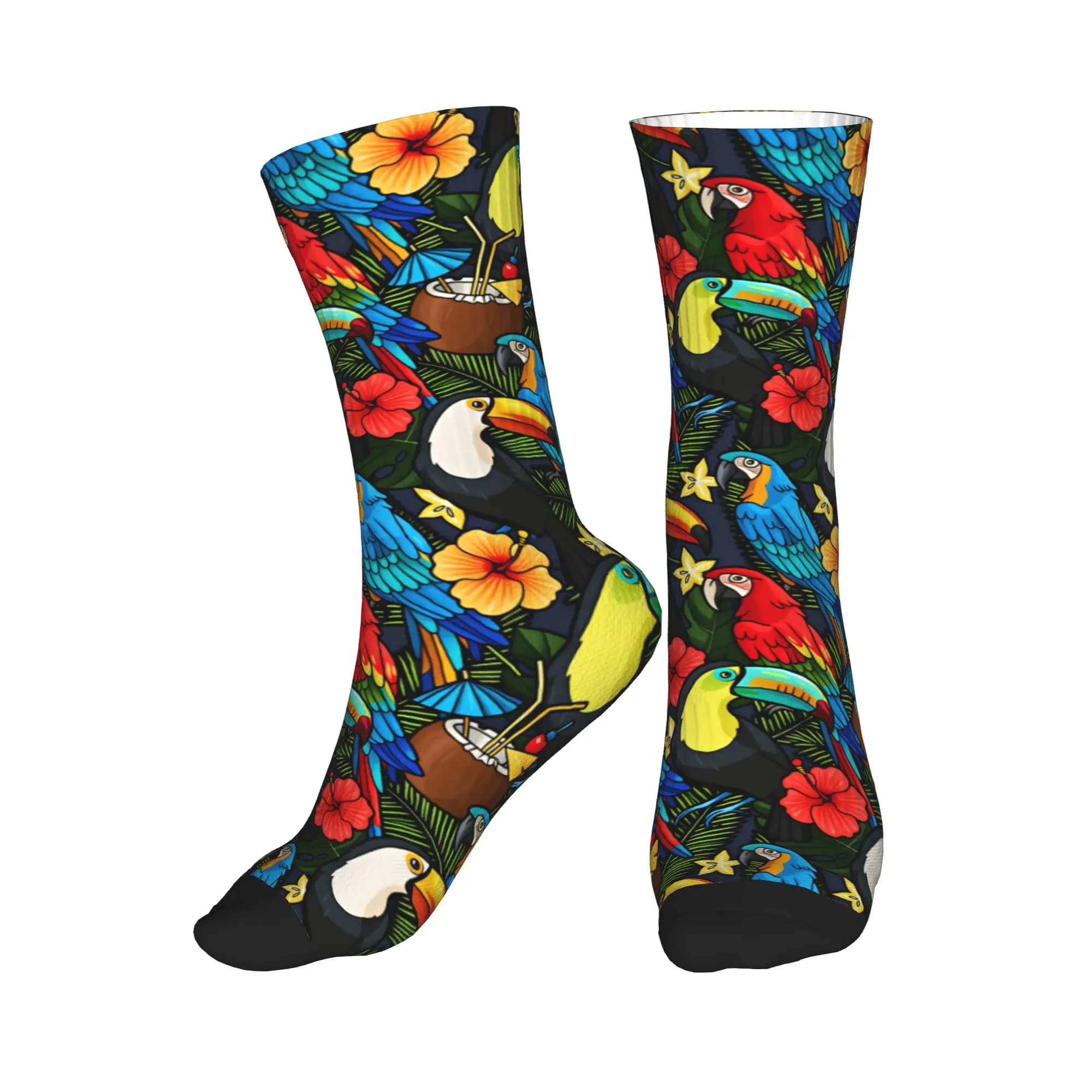 Tropical Macaw Toucan Fruit Floral Men's Crew Socks Unisex Kawaii 3D Print Dress Socks