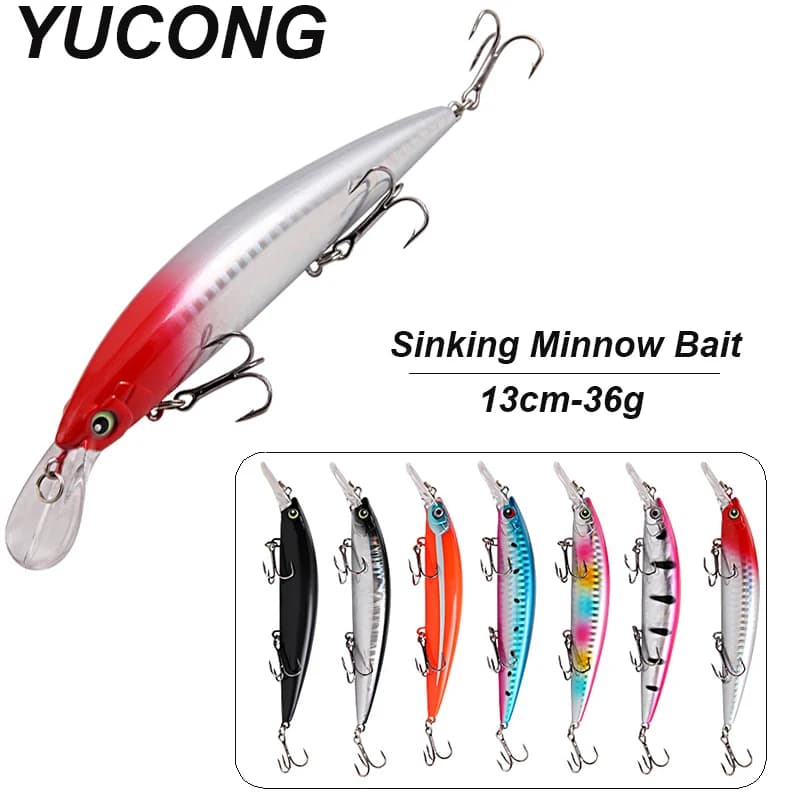 YUCONG 1PX Affondamento Minnow Esca 13 cm-36g Traina Richiamo di Pesca Silenzioso Duro Wobbler Mare leurre peche cebo duro Isca señuelos Pesca