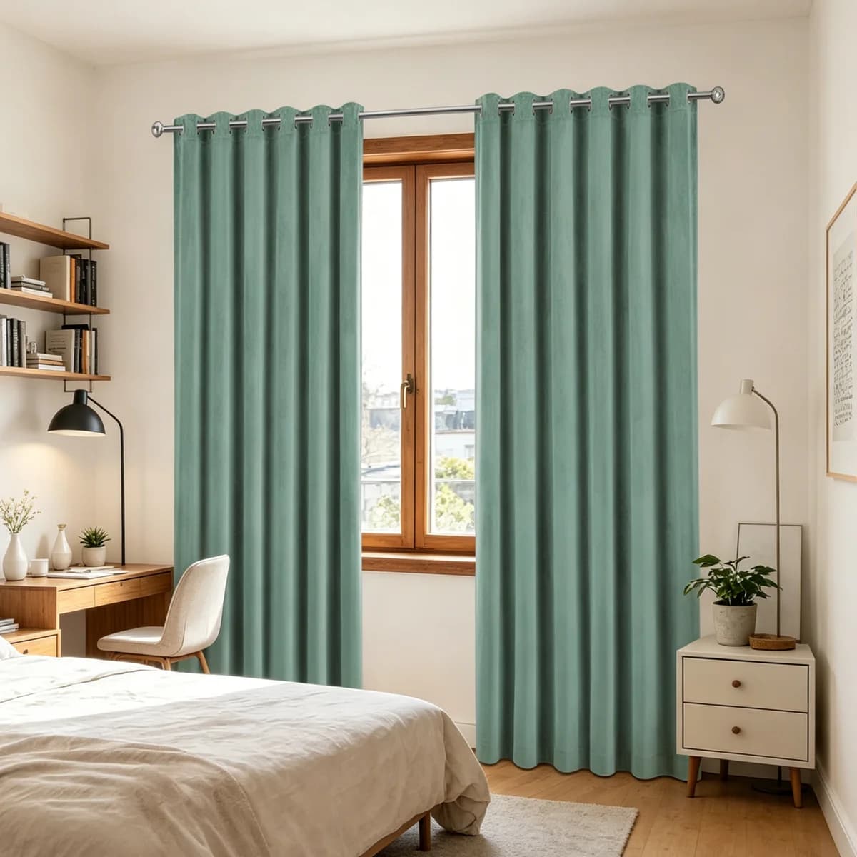 Tende Oscuranti in Velluto Verde Acqua Polvere, Pannelli per Tende a Occhielli ad Alta Efficienza Energetica, Tende Filtranti per Privacy e Luce